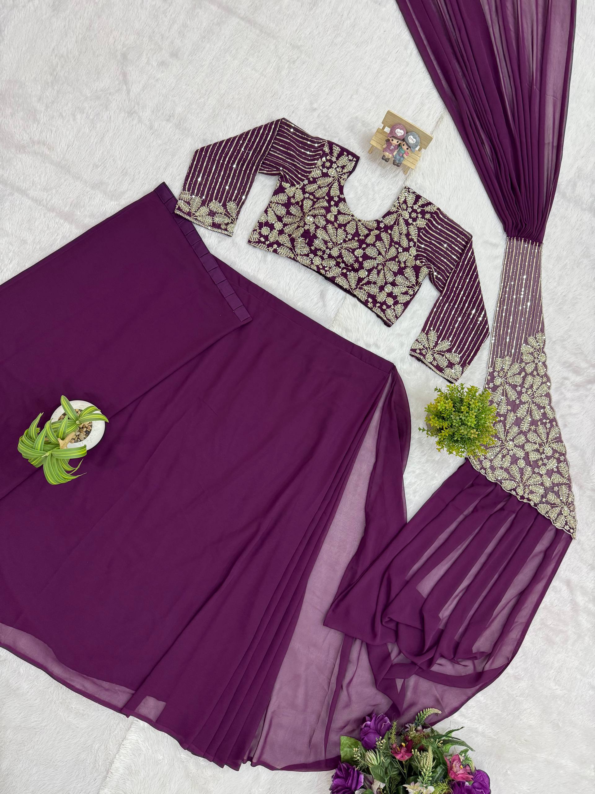 READY TO WEAR SAREE WITH FULLY SEMI-BEADS EMBROIDERED STYLIST BLOUSE